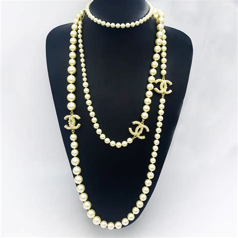 chanel classic long pearl necklace|chanel pearl necklace price list.